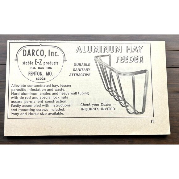 Darco Aluminum Hay Feeder Vintage Print Ad 60s Stable Products Fenton MO - Picture 1 of 6